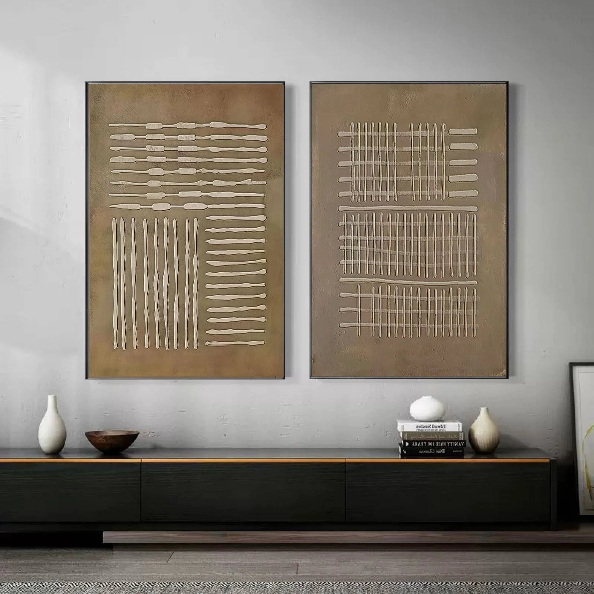 Multicolor Textured Patterns Abstract Linear Canvas Set Of 2 - Artwallpainting
