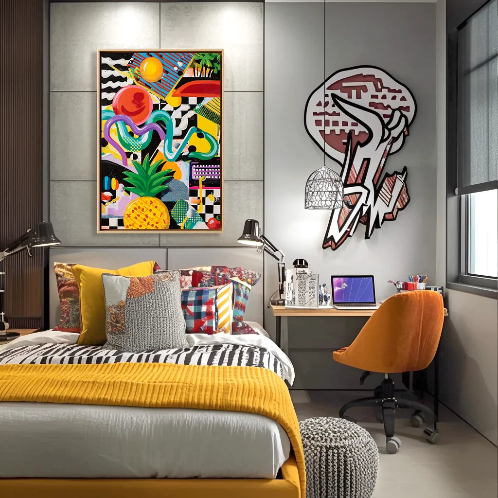 Multicolor Textured Pop Pineapple Vibes | Colorful Abstract Pop Art Oil Painting - Artwallpainting