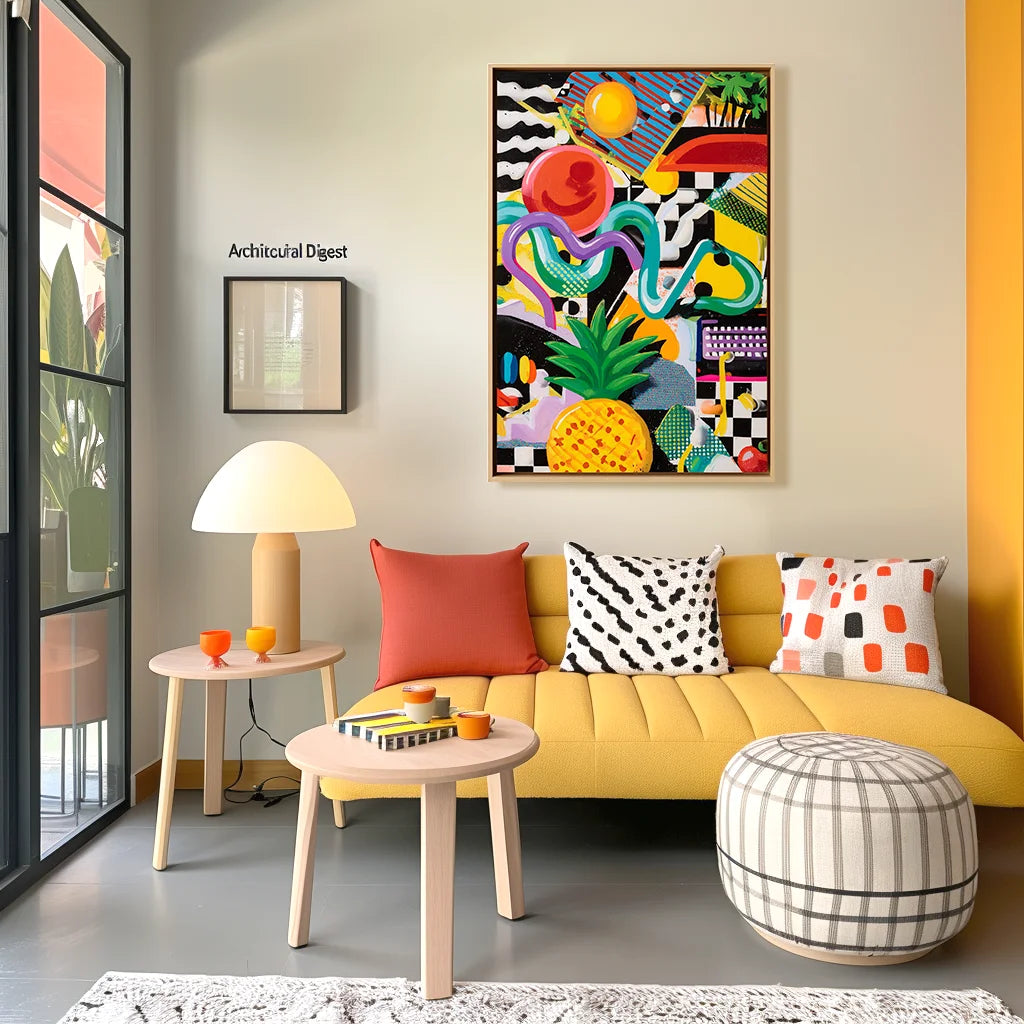 Multicolor Textured Pop Pineapple Vibes | Colorful Abstract Pop Art Oil Painting - Artwallpainting