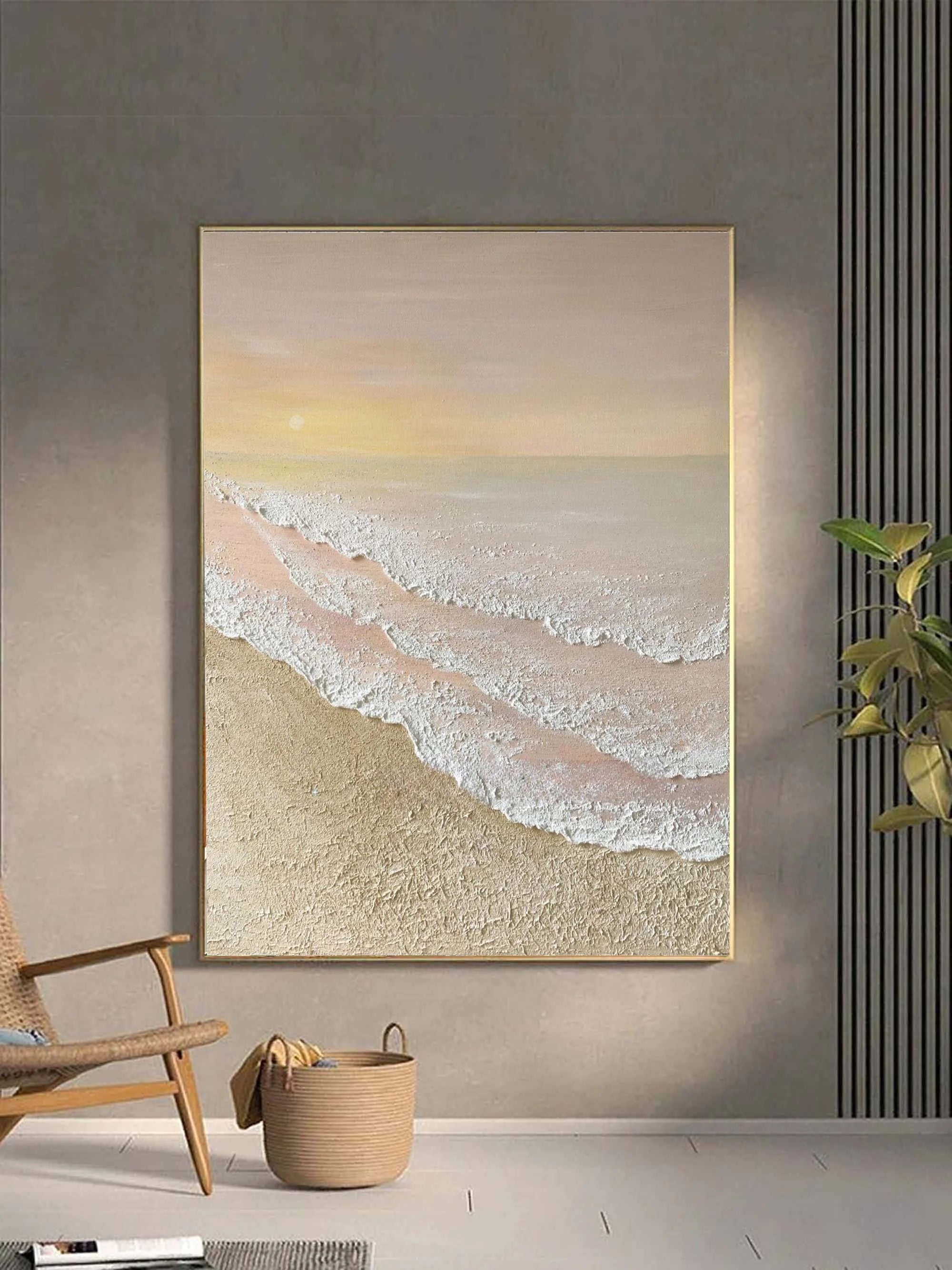 Multicolor Textured Sunset Beach And Tide Canvas Art - Artwallpainting