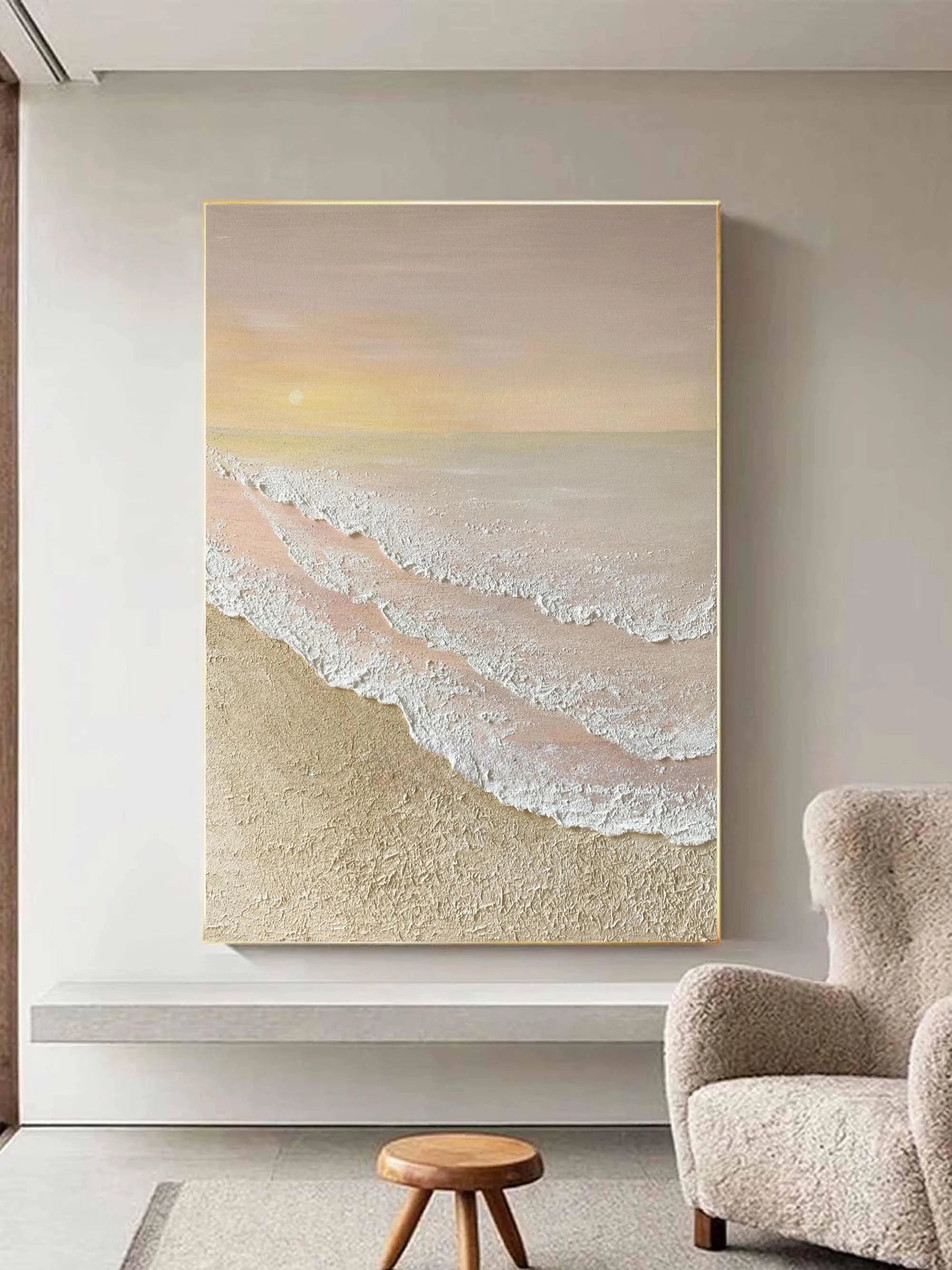 Multicolor Textured Sunset Beach And Tide Canvas Art - Artwallpainting