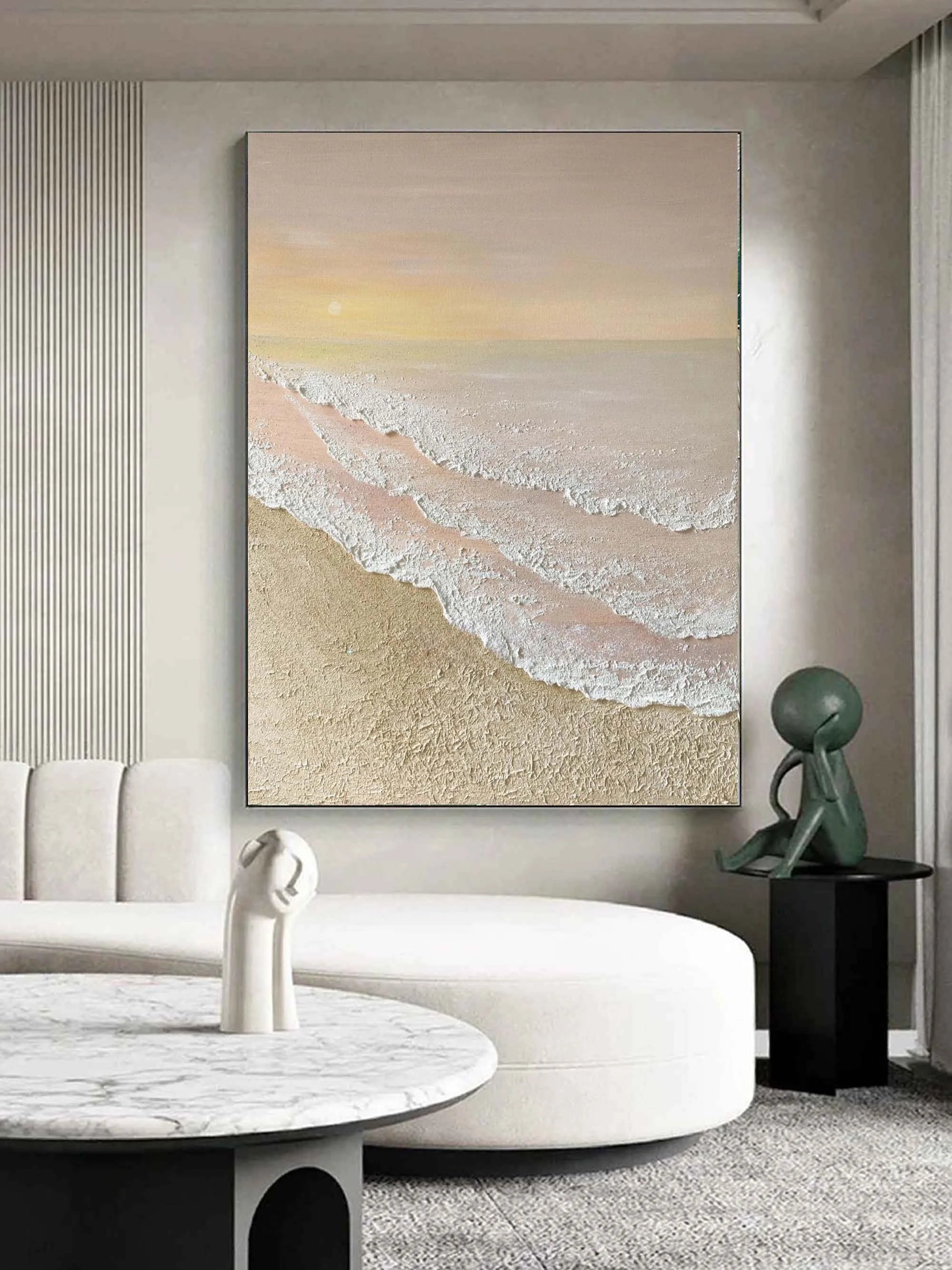 Multicolor Textured Sunset Beach And Tide Canvas Art - Artwallpainting