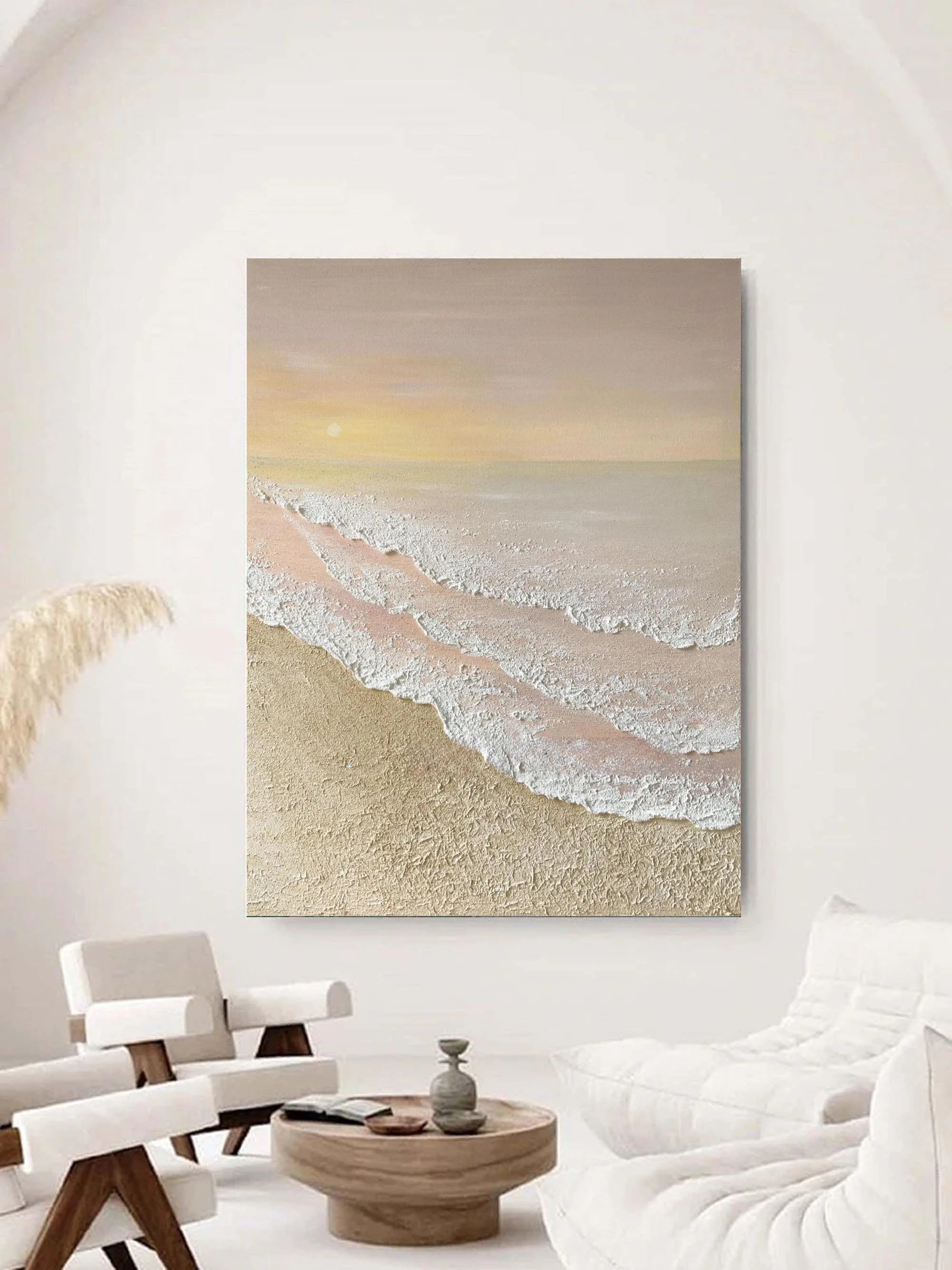 Multicolor Textured Sunset Beach And Tide Canvas Art - Artwallpainting