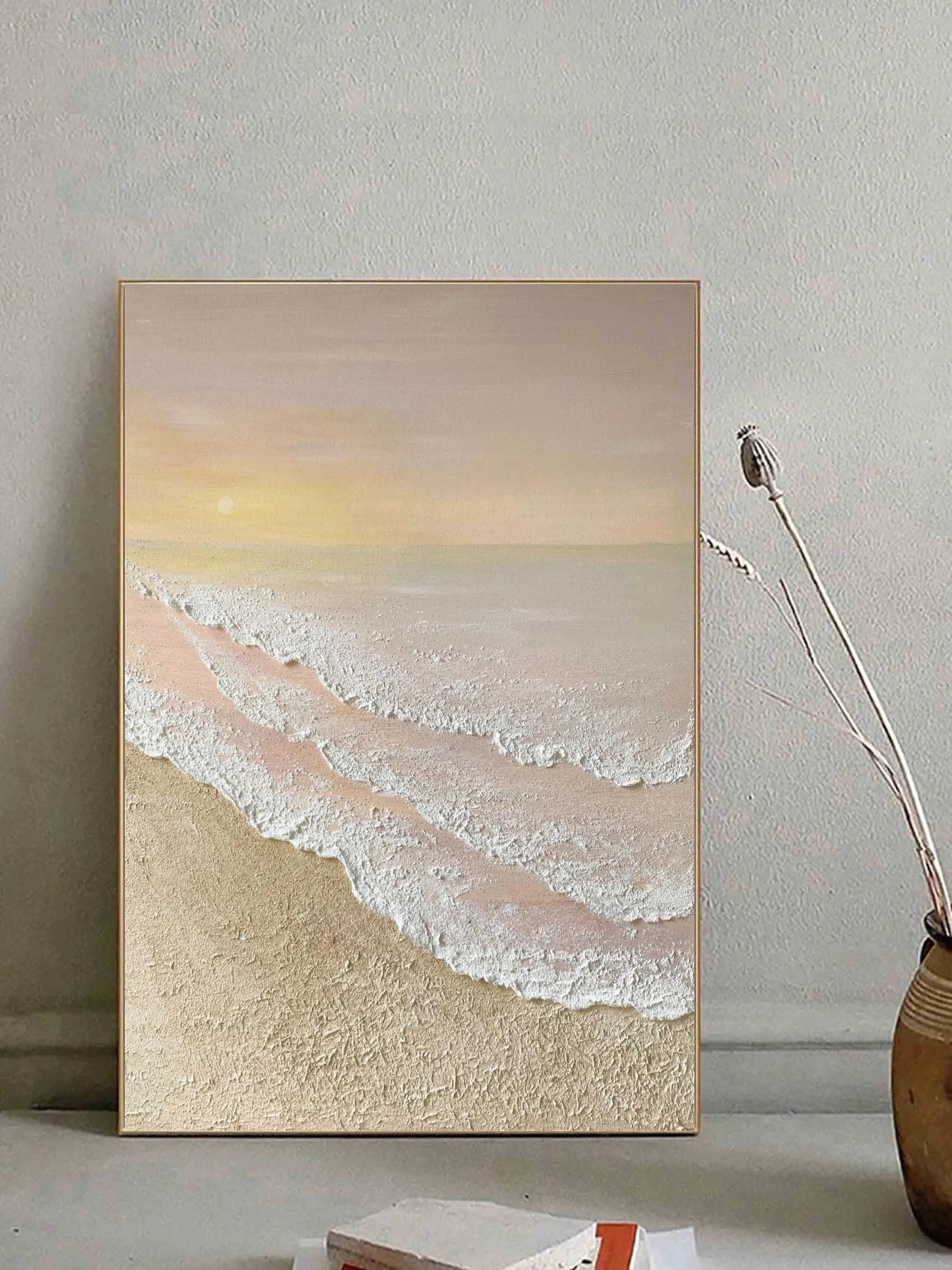 Multicolor Textured Sunset Beach And Tide Canvas Art - Artwallpainting
