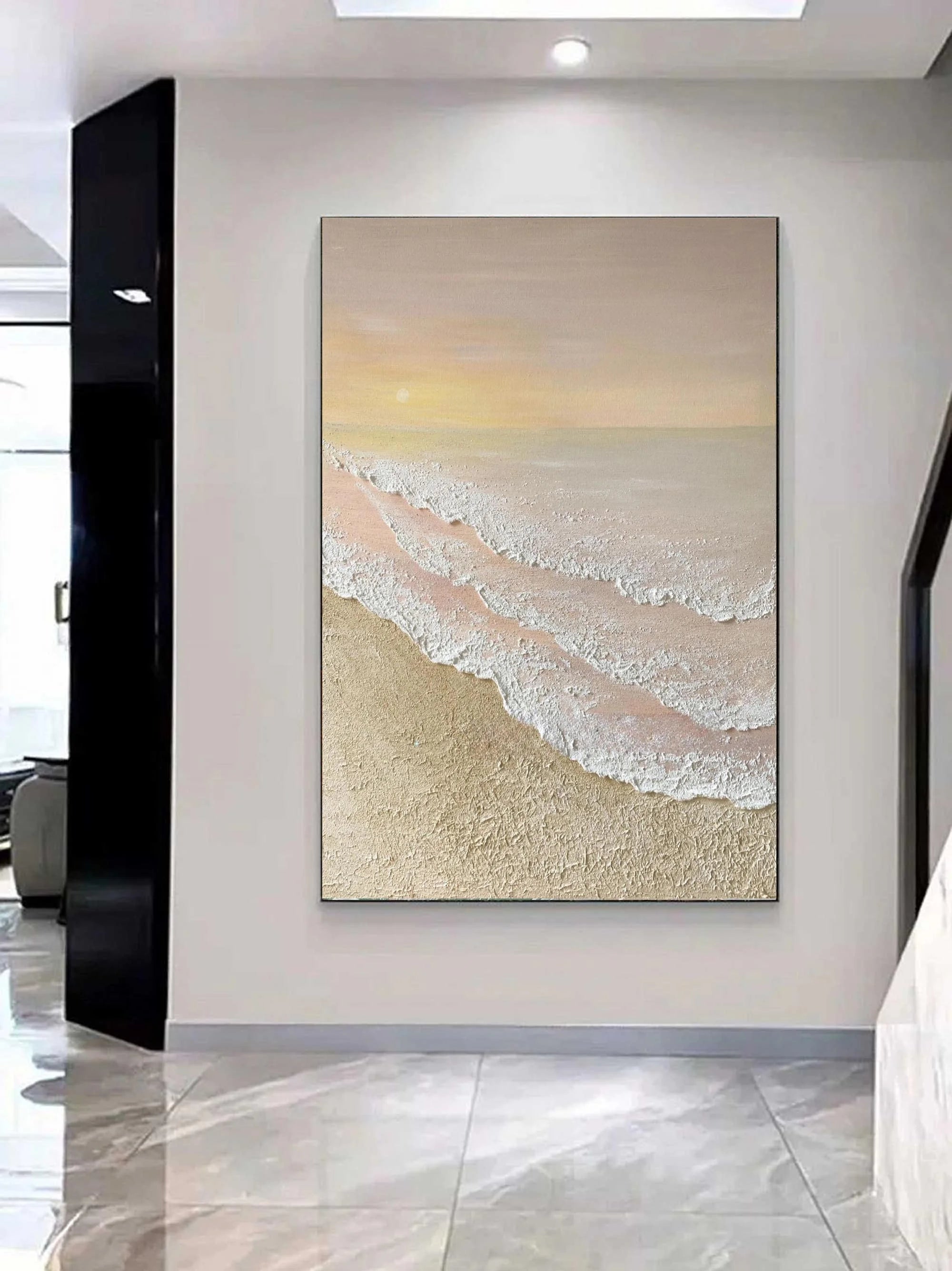 Multicolor Textured Sunset Beach And Tide Canvas Art - Artwallpainting