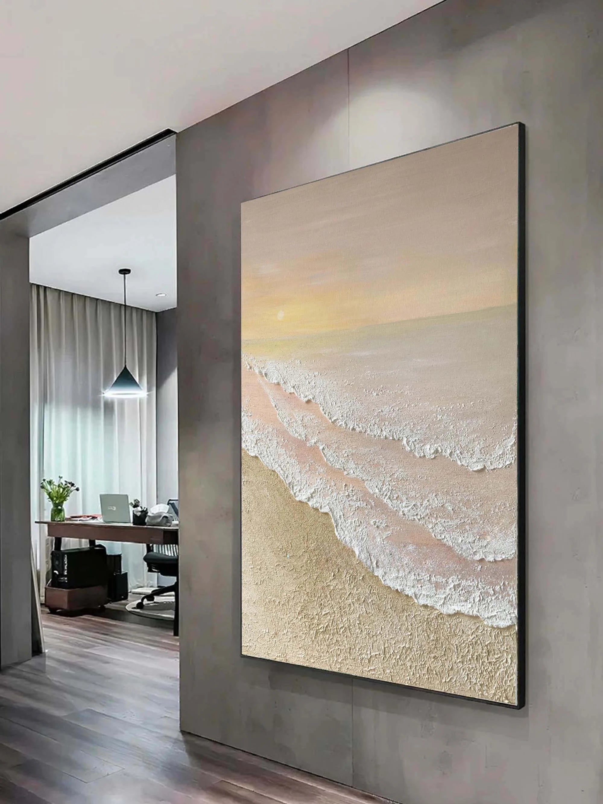 Multicolor Textured Sunset Beach And Tide Canvas Art - Artwallpainting