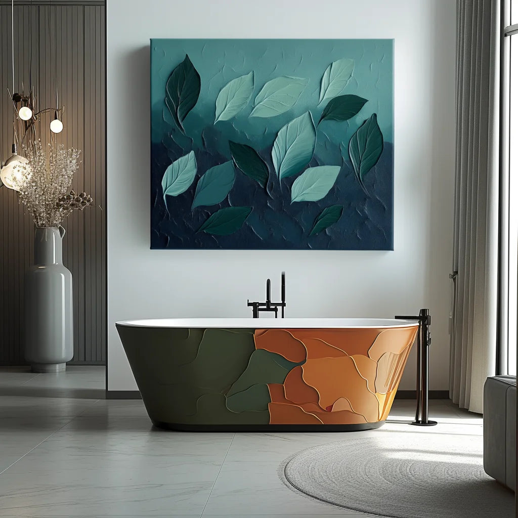 Multicolor Textured - Textured Leaf Wall Art | 3D Botanical Abstract Oil Painting For Modern Interiors - Artwallpainting