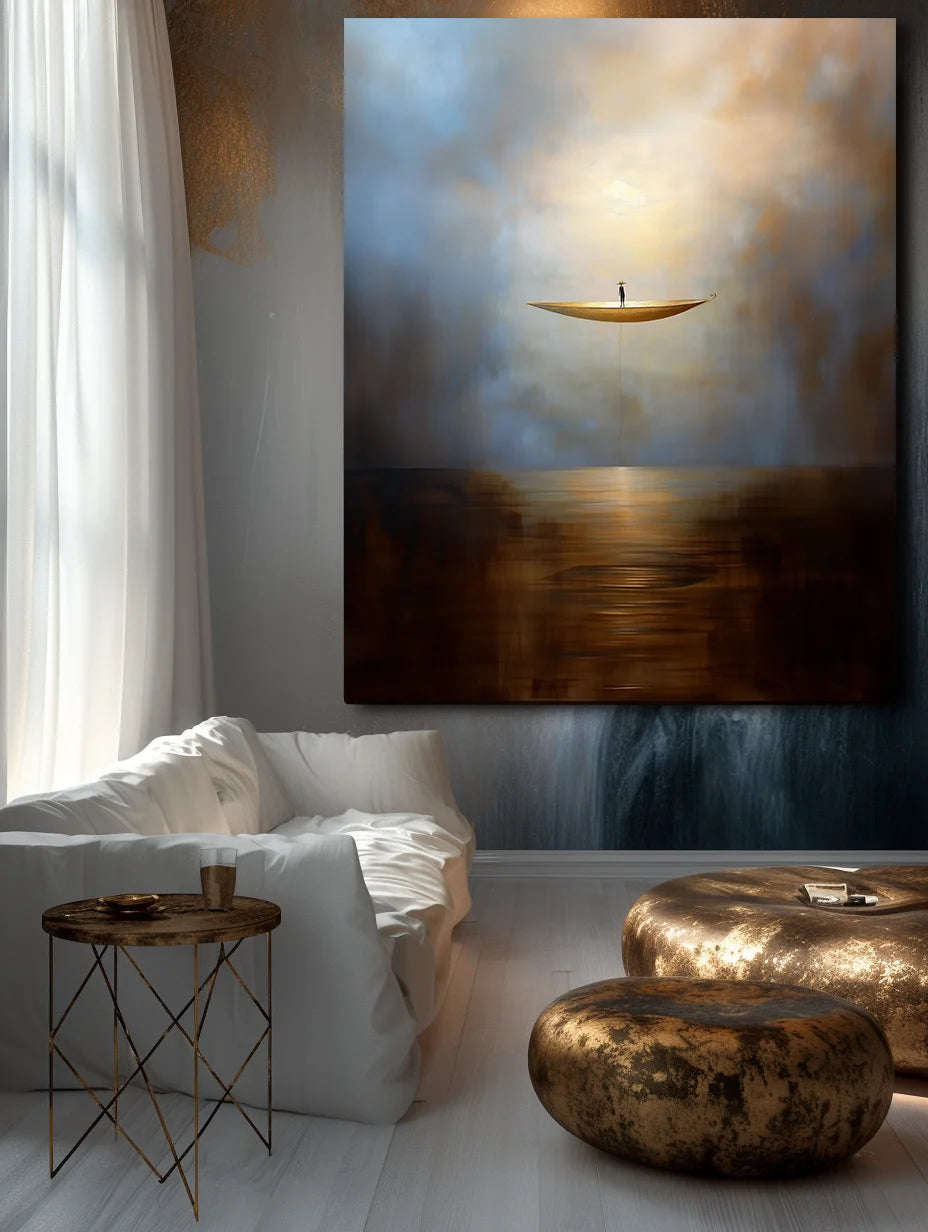 Multicolor The Eternal Drift-Modern Abstract Sea Boat Texture Wall Art - Artwallpainting