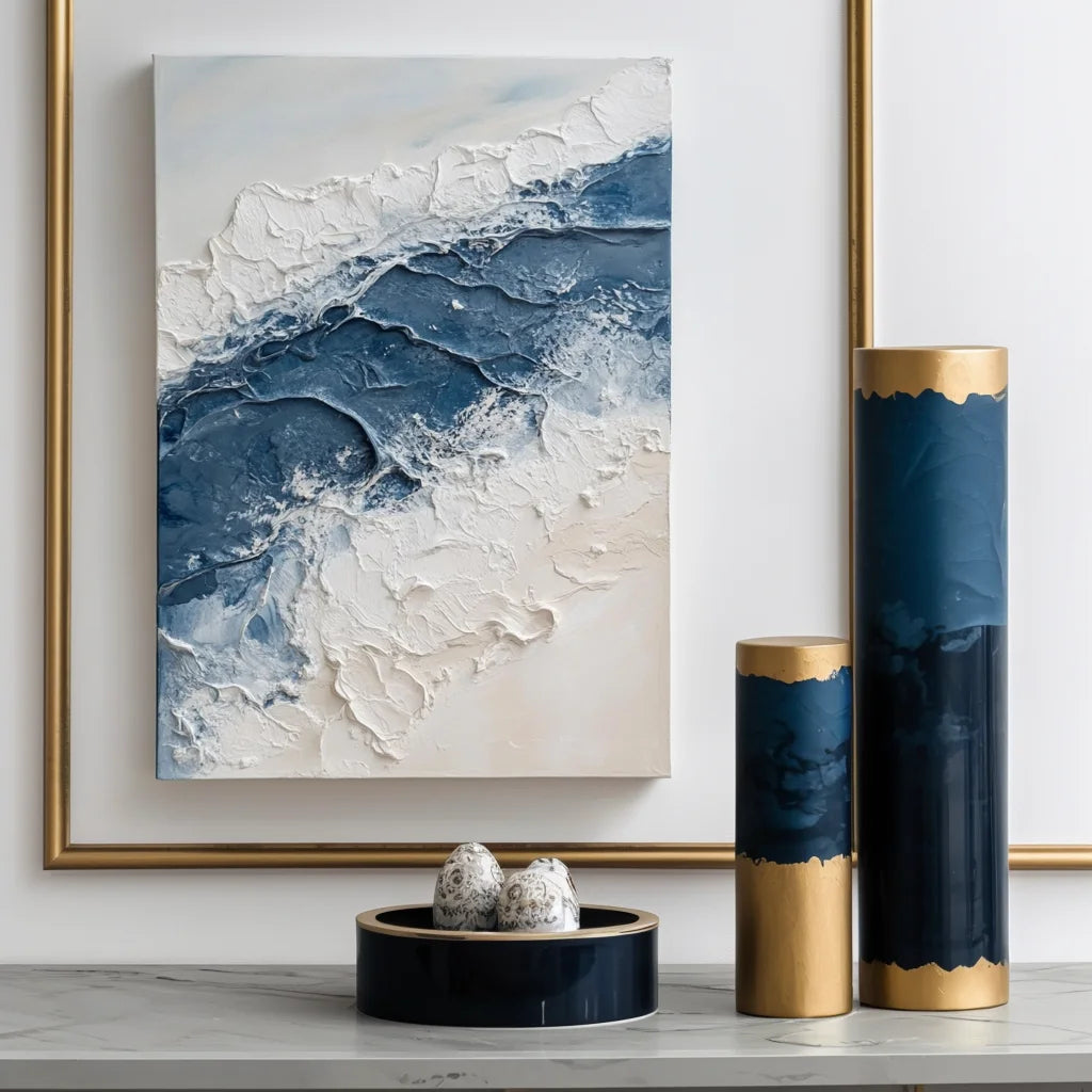 Multicolor Tidal Serenity-Vertical Marine Abstract Thick-Painted Wall Art - Artwallpainting