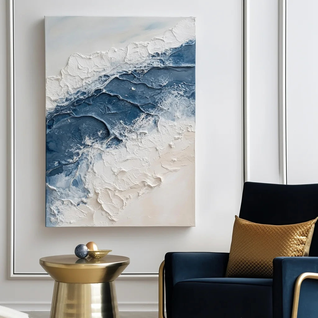 Multicolor Tidal Serenity-Vertical Marine Abstract Thick-Painted Wall Art - Artwallpainting