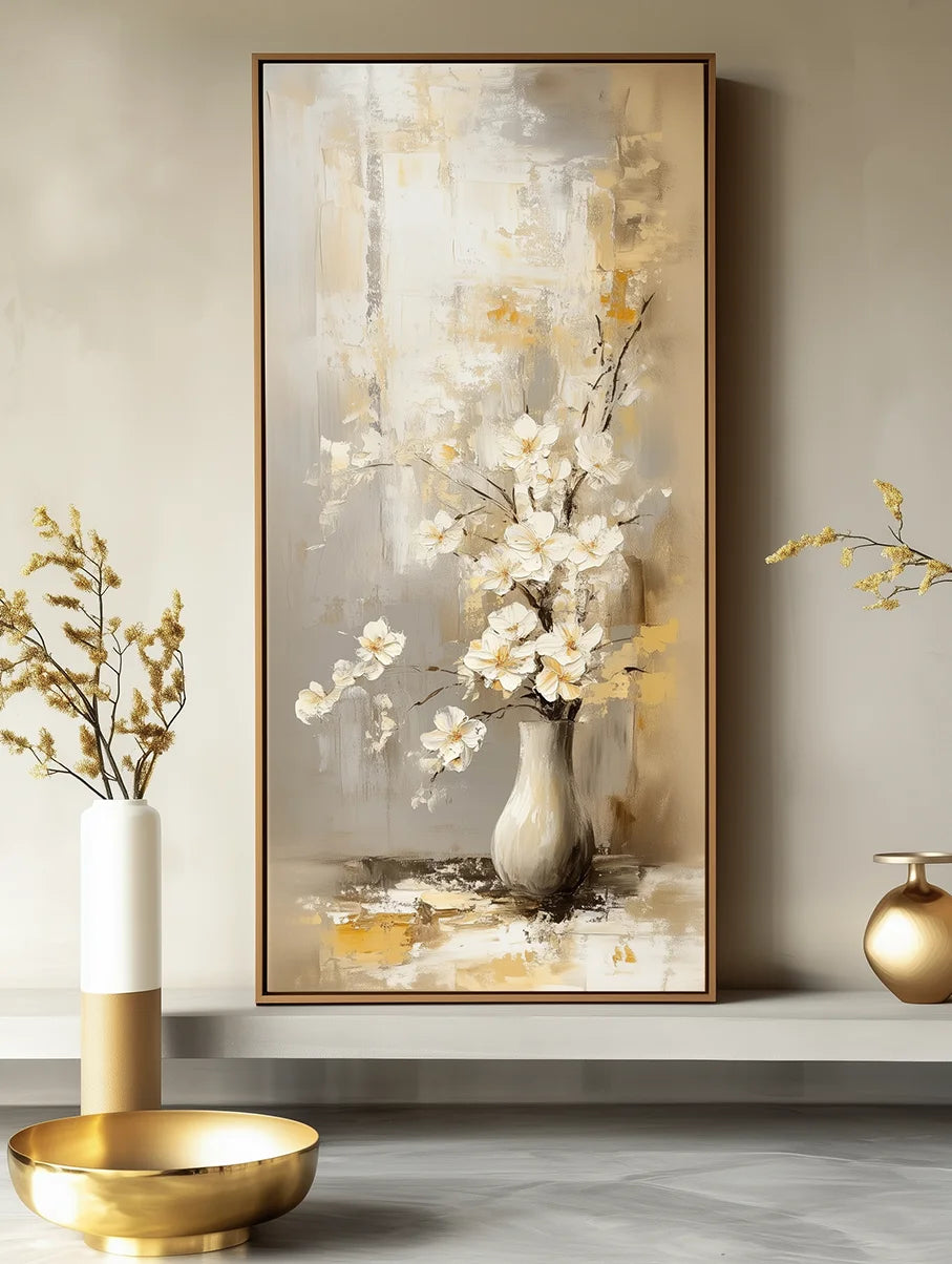 Multicolor Timeless Bloom - Vertical Floral Oil Painting For Modern Decor - Artwallpainting