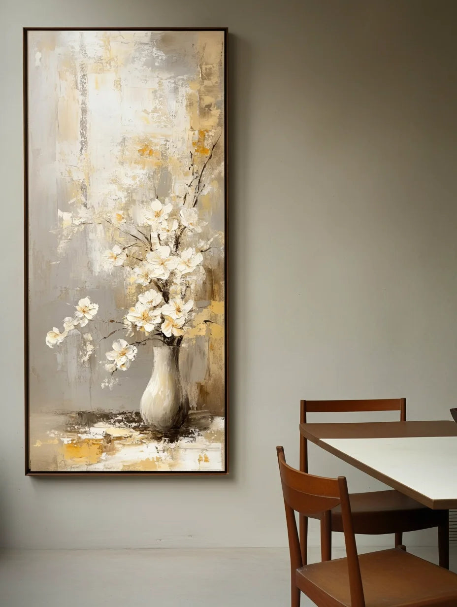 Multicolor Timeless Bloom - Vertical Floral Oil Painting For Modern Decor - Artwallpainting