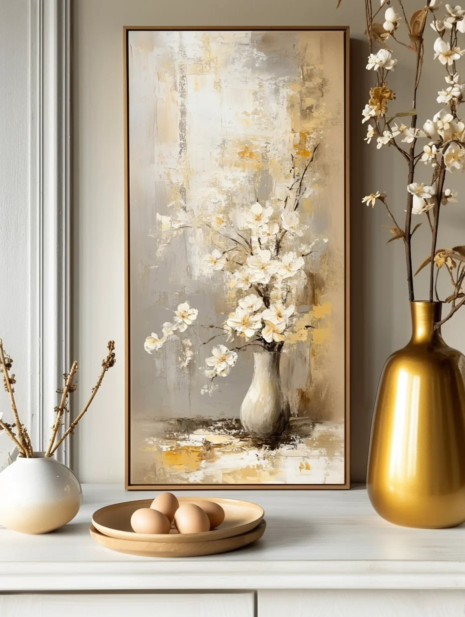 Multicolor Timeless Bloom - Vertical Floral Oil Painting For Modern Decor - Artwallpainting