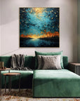 Multicolor Tranquil Forest River-Modern Dreamy Starry Sky Hand-Painted Texture Wall Art - Artwallpainting