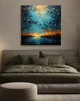Multicolor Tranquil Forest River-Modern Dreamy Starry Sky Hand-Painted Texture Wall Art - Artwallpainting