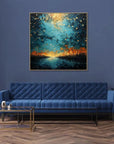 Multicolor Tranquil Forest River-Modern Dreamy Starry Sky Hand-Painted Texture Wall Art - Artwallpainting
