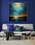 Multicolor Tranquil Forest River-Modern Dreamy Starry Sky Hand-Painted Texture Wall Art - Artwallpainting