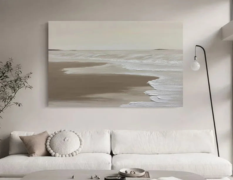 Multicolor Tranquil Shoreline Minimalist Oil Painting - Artwallpainting