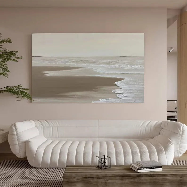Multicolor Tranquil Shoreline Minimalist Oil Painting - Artwallpainting