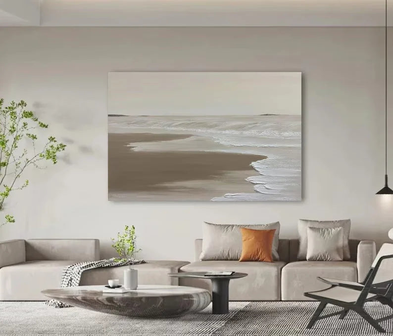 Multicolor Tranquil Shoreline Minimalist Oil Painting - Artwallpainting