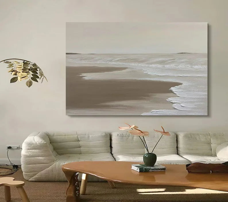 Multicolor Tranquil Shoreline Minimalist Oil Painting - Artwallpainting