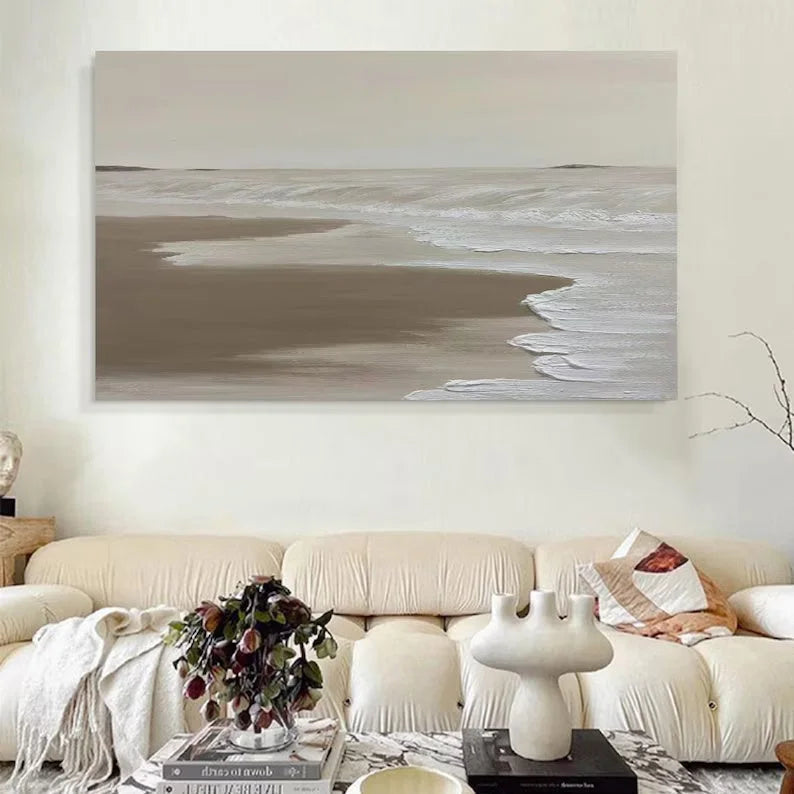 Multicolor Tranquil Shoreline Minimalist Oil Painting - Artwallpainting
