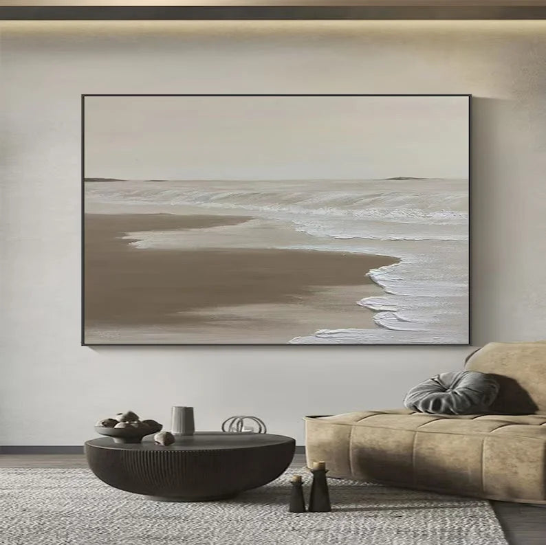 Multicolor Tranquil Shoreline Minimalist Oil Painting - Artwallpainting