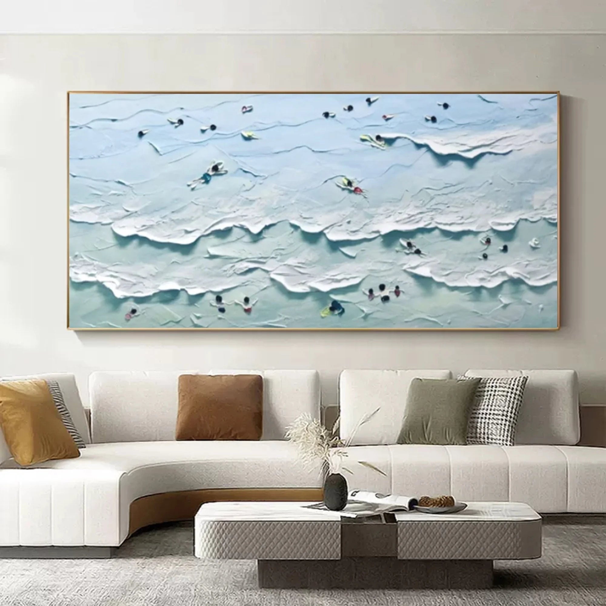 Multicolor Tranquil Waves Textured Seaside View - Artwallpainting