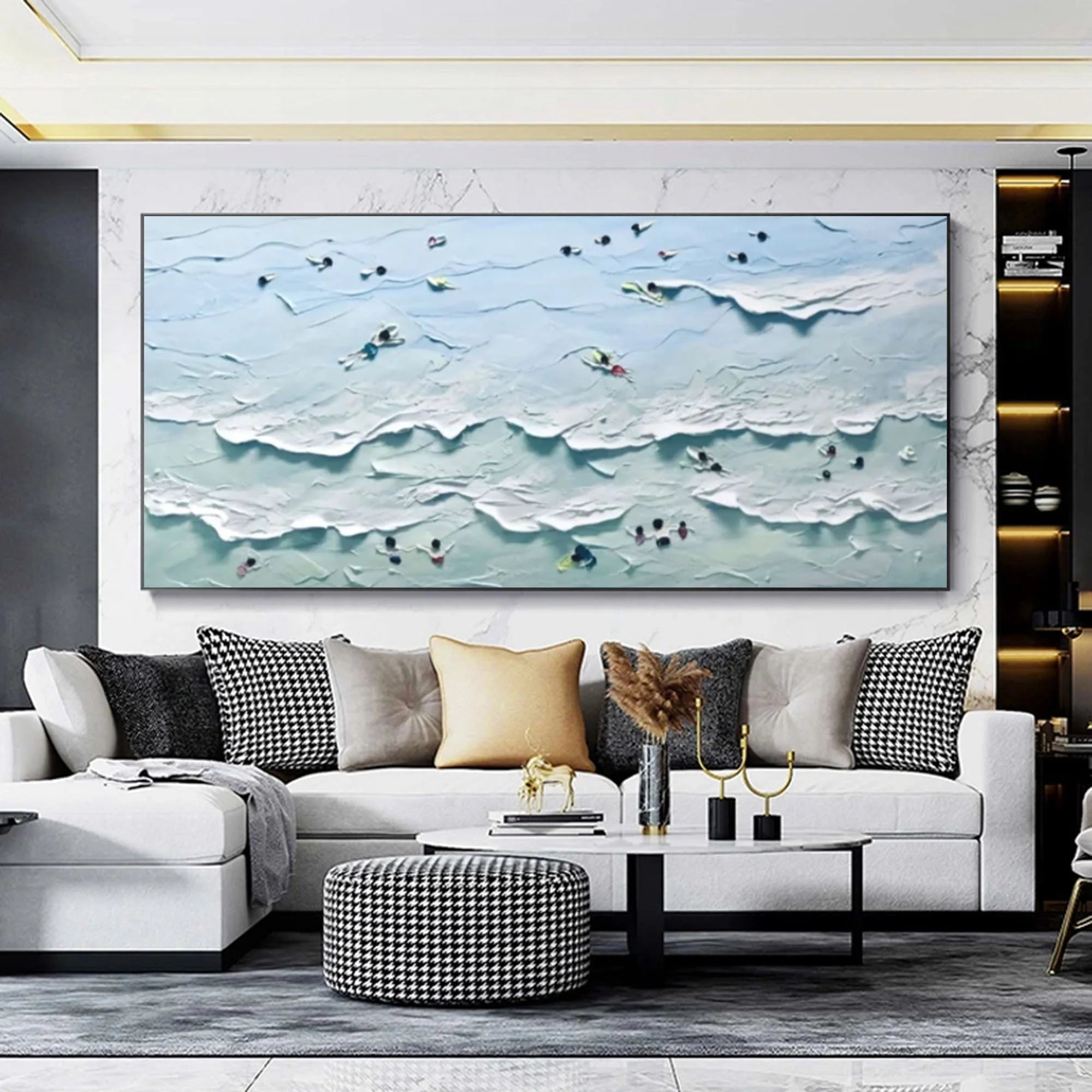 Multicolor Tranquil Waves Textured Seaside View - Artwallpainting