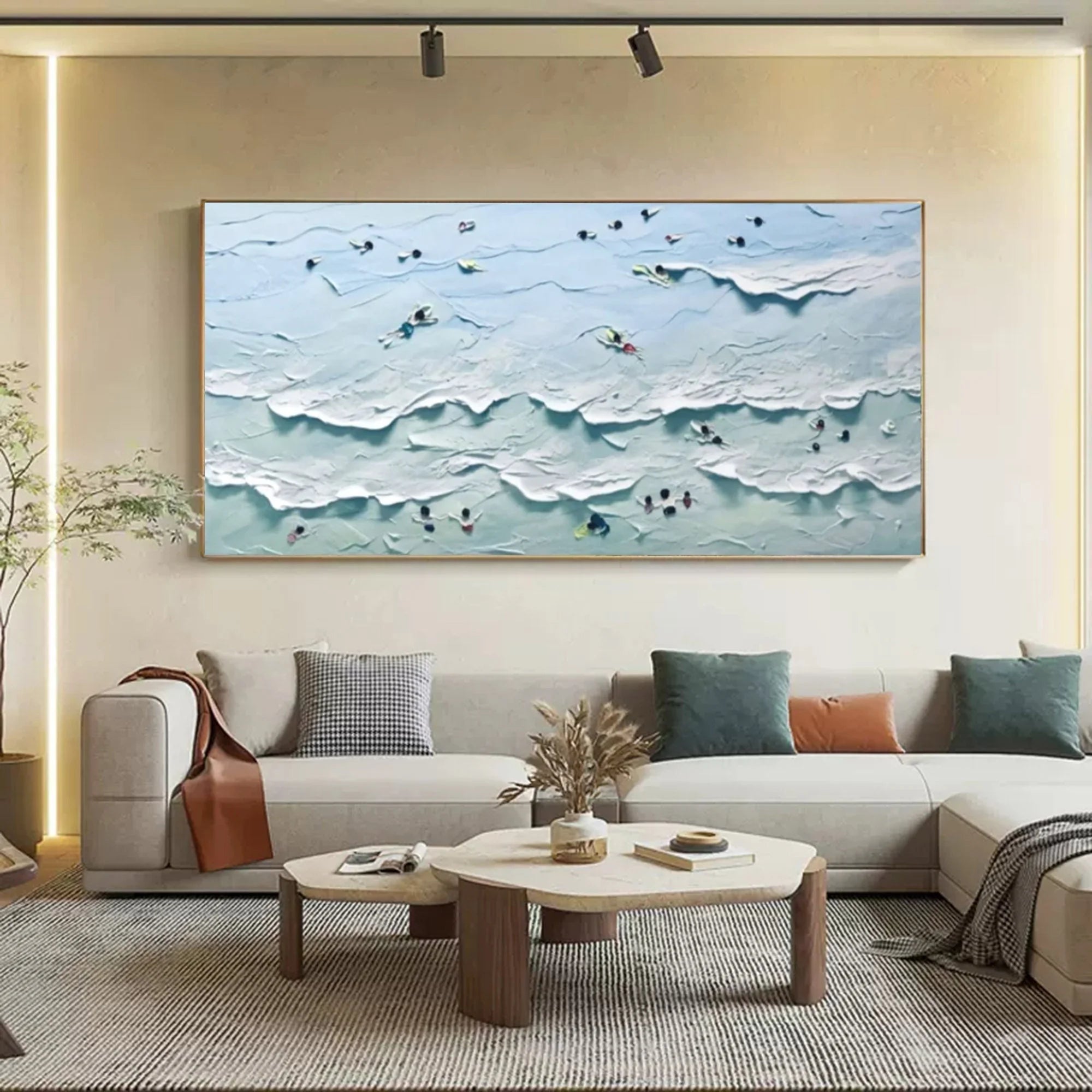 Multicolor Tranquil Waves Textured Seaside View - Artwallpainting