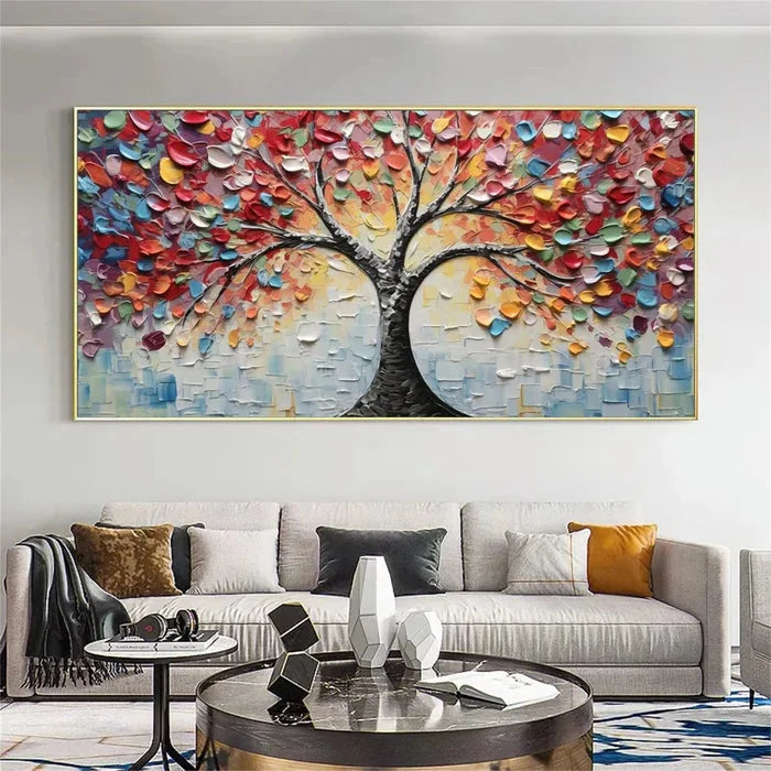 Multicolor Tree Of Colors - Hand-Painted Textured Abstract Oil Painting - Artwallpainting