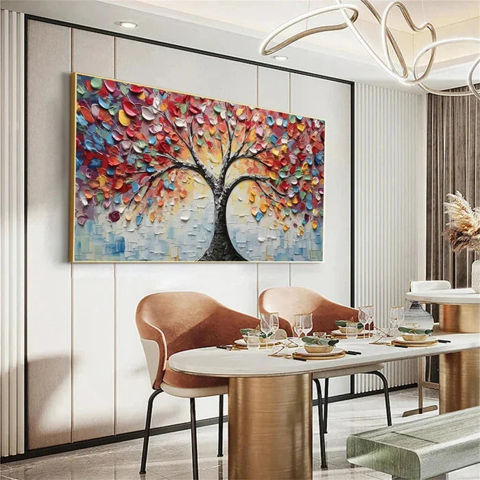 Multicolor Tree Of Colors - Hand-Painted Textured Abstract Oil Painting - Artwallpainting