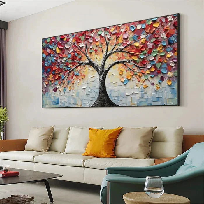 Multicolor Tree Of Colors - Hand-Painted Textured Abstract Oil Painting - Artwallpainting