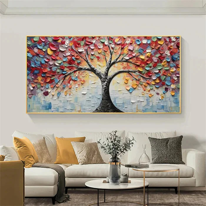 Multicolor Tree Of Colors - Hand-Painted Textured Abstract Oil Painting - Artwallpainting