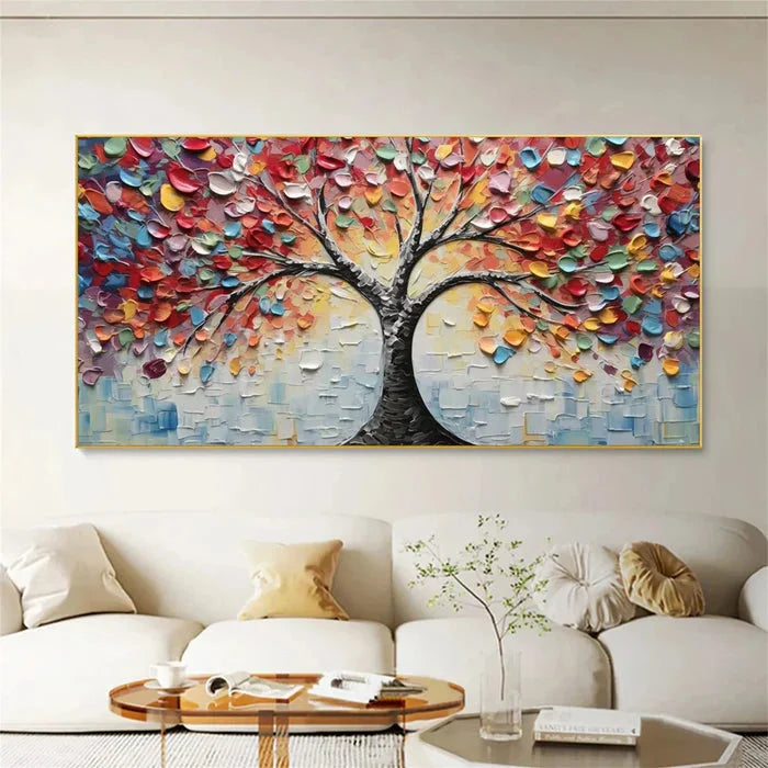 Multicolor Tree Of Colors - Hand-Painted Textured Abstract Oil Painting - Artwallpainting