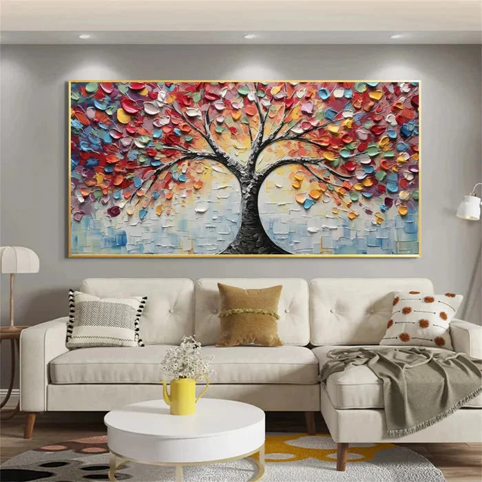 Multicolor Tree Of Colors - Hand-Painted Textured Abstract Oil Painting - Artwallpainting