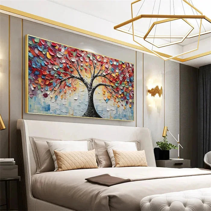 Multicolor Tree Of Colors - Hand-Painted Textured Abstract Oil Painting - Artwallpainting