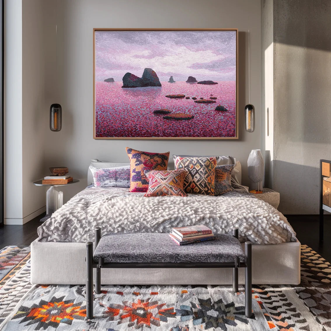 Multicolor Twilight Serenity Abstract Seascape Textured Canvas Art - Artwallpainting