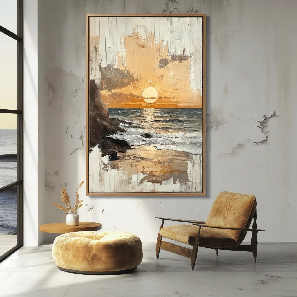 Multicolor Twilight Tide - Textured Sunset Coastal Wall Art - Artwallpainting