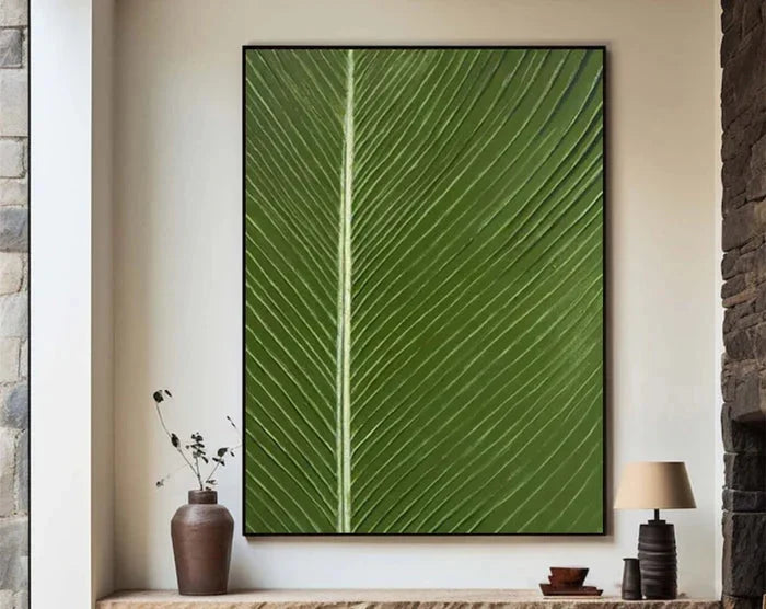 Multicolor Verdant Veins - Minimalist Textured Leaf Abstract Oil Painting - Artwallpainting