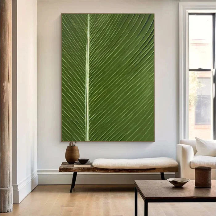 Multicolor Verdant Veins - Minimalist Textured Leaf Abstract Oil Painting - Artwallpainting