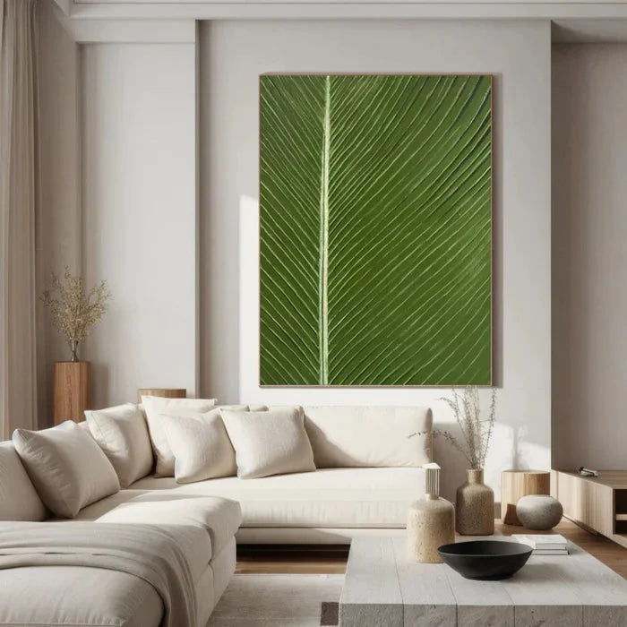 Multicolor Verdant Veins - Minimalist Textured Leaf Abstract Oil Painting - Artwallpainting