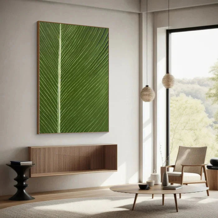 Multicolor Verdant Veins - Minimalist Textured Leaf Abstract Oil Painting - Artwallpainting
