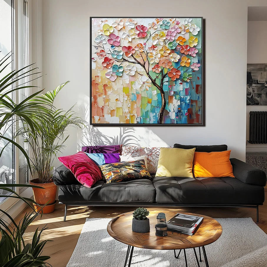 Multicolor Vibrant Blooming Tree Canvas Painting For Home Decoration - Artwallpainting
