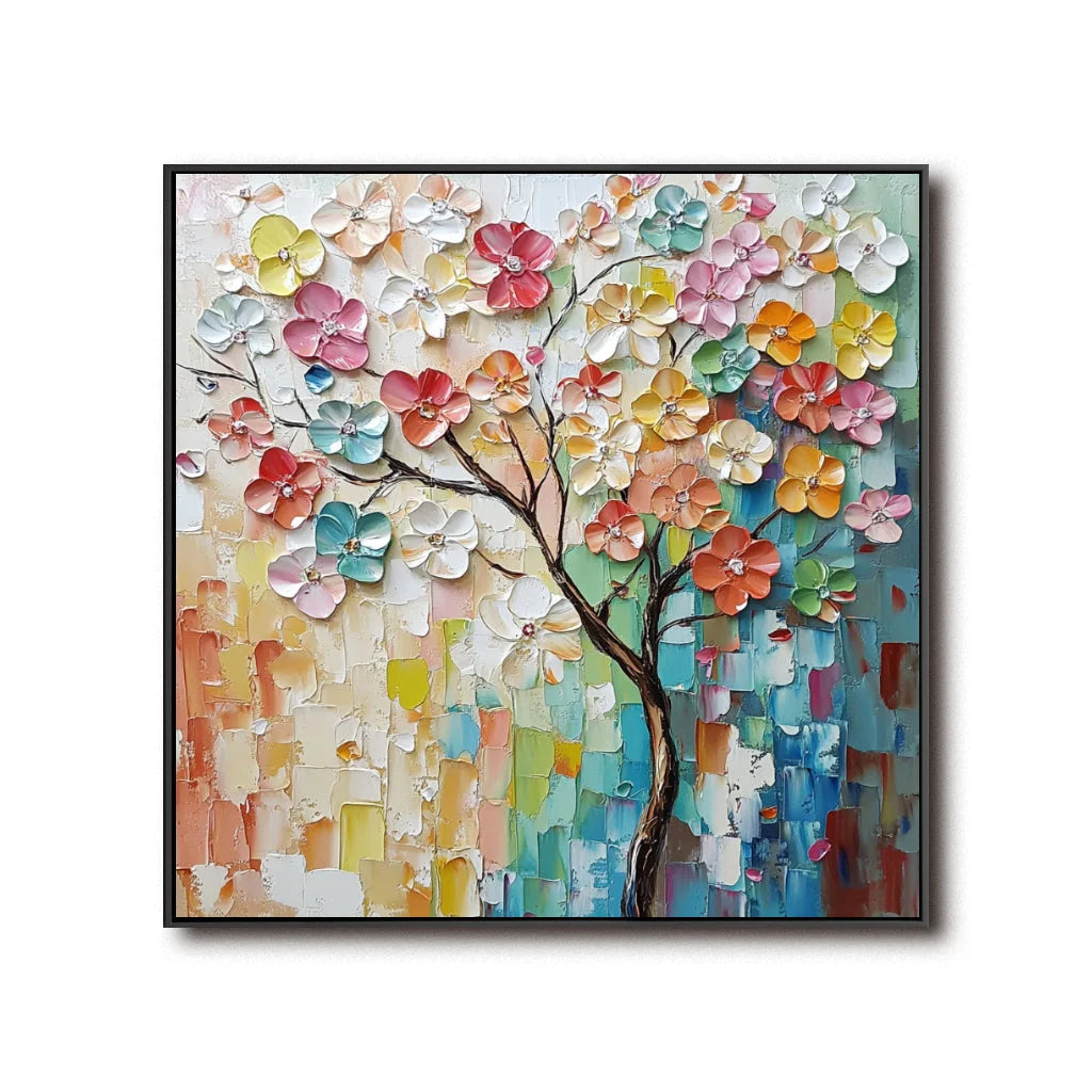 Multicolor Vibrant Blooming Tree Canvas Painting For Home Decoration - Artwallpainting
