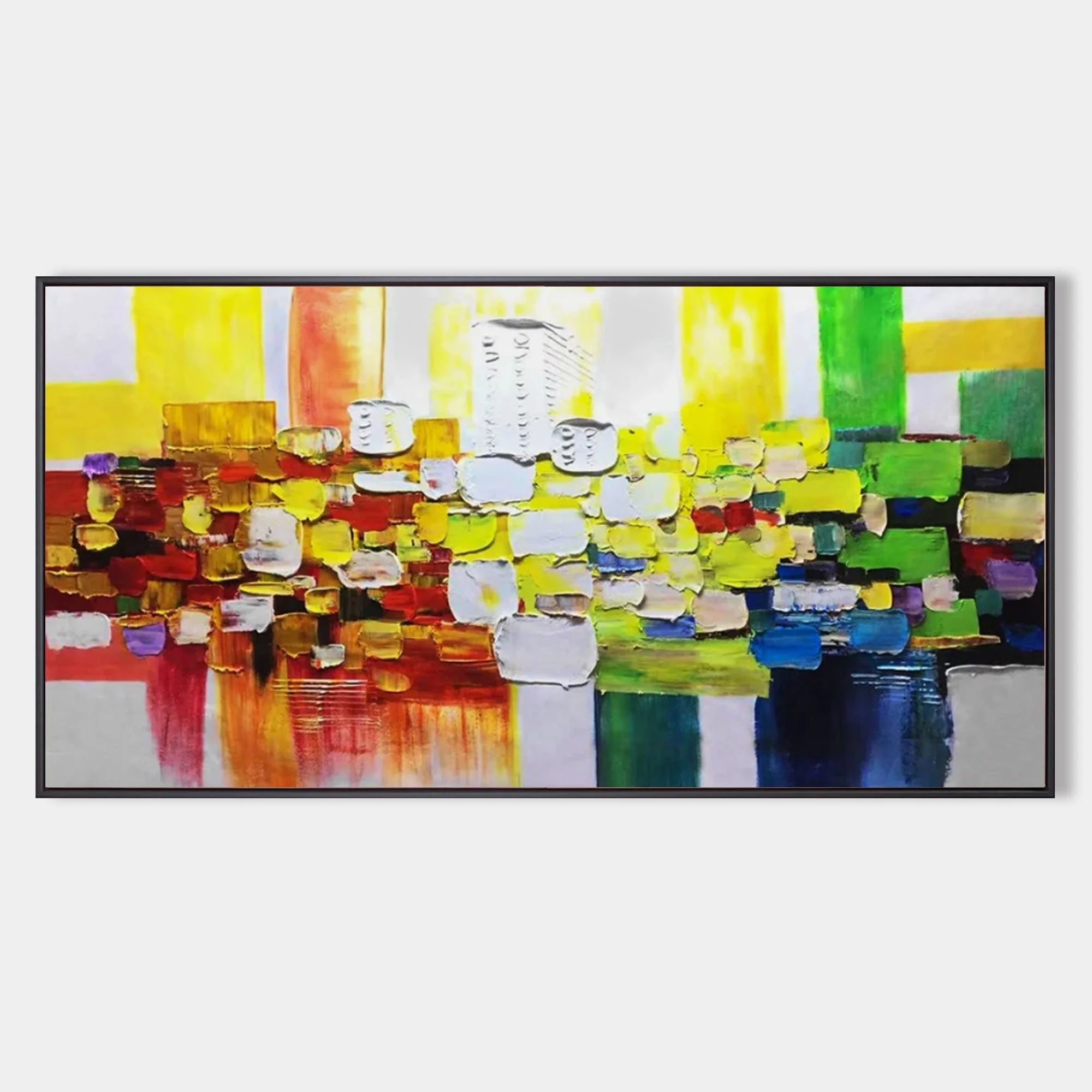 Abstract colorful painting with a black frame on a white background