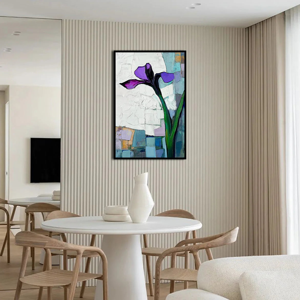 Multicolor Violet Bloom Abstract Iris Flower Textured Floral Painting Vertical Canvas Wall Art - Artwallpainting