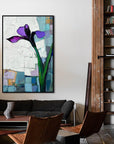 Multicolor Violet Bloom Abstract Iris Flower Textured Floral Painting Vertical Canvas Wall Art - Artwallpainting