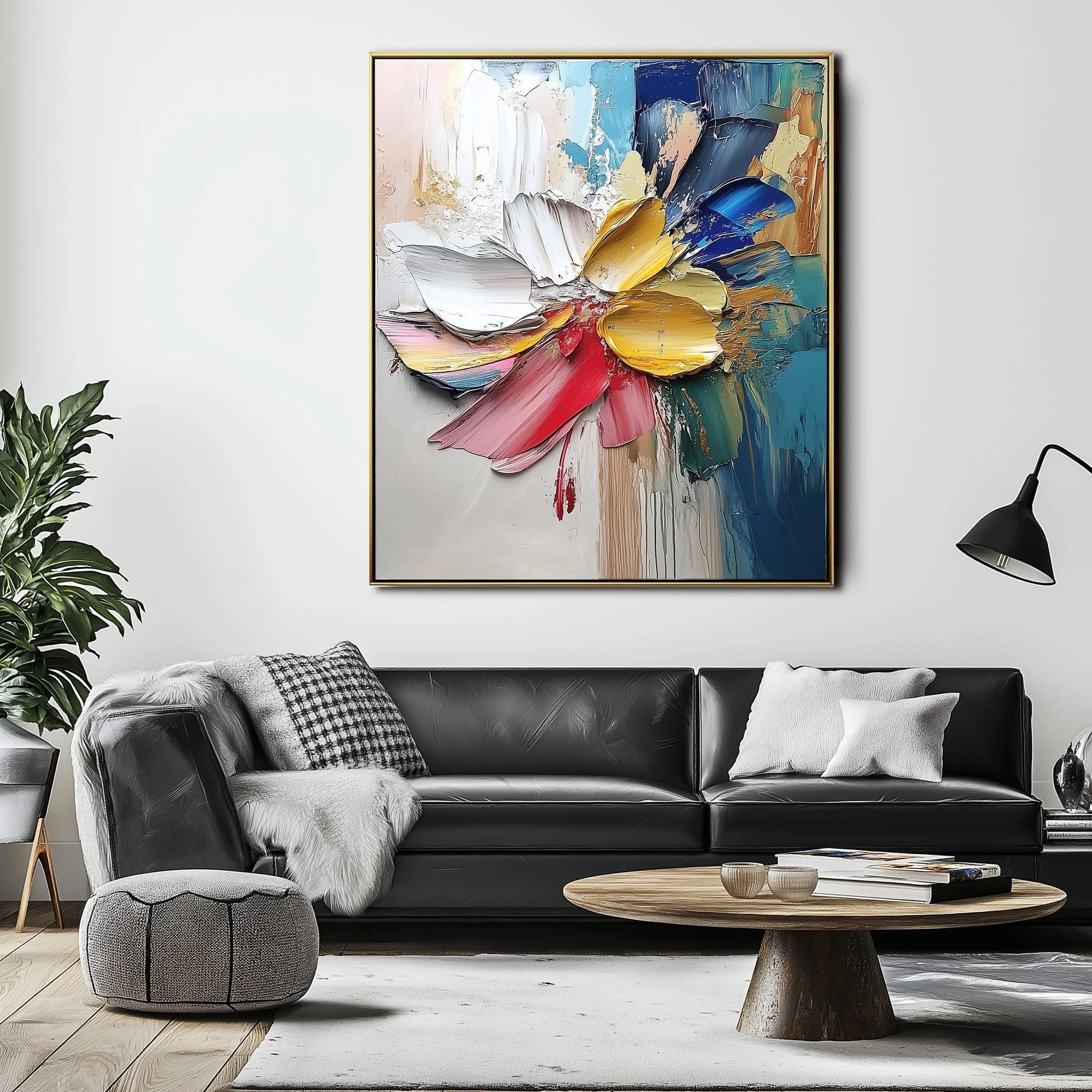 Multicolor Vivid Bloom Symphony-Geometric Abstract Floral Texture Wall Art - Artwallpainting