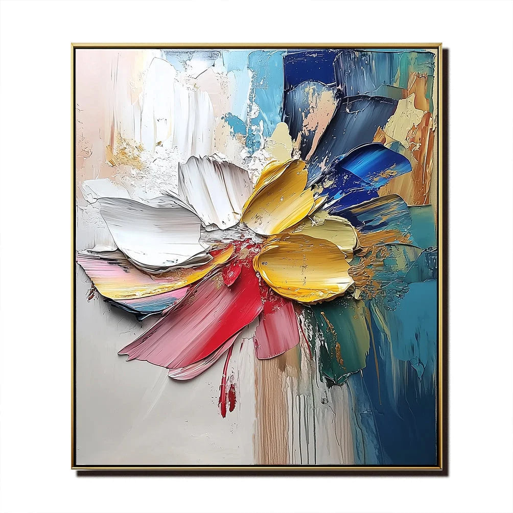 Multicolor Vivid Bloom Symphony-Geometric Abstract Floral Texture Wall Art - Artwallpainting